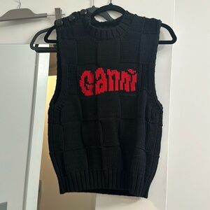 Ganni Black vest with red "Ganni"